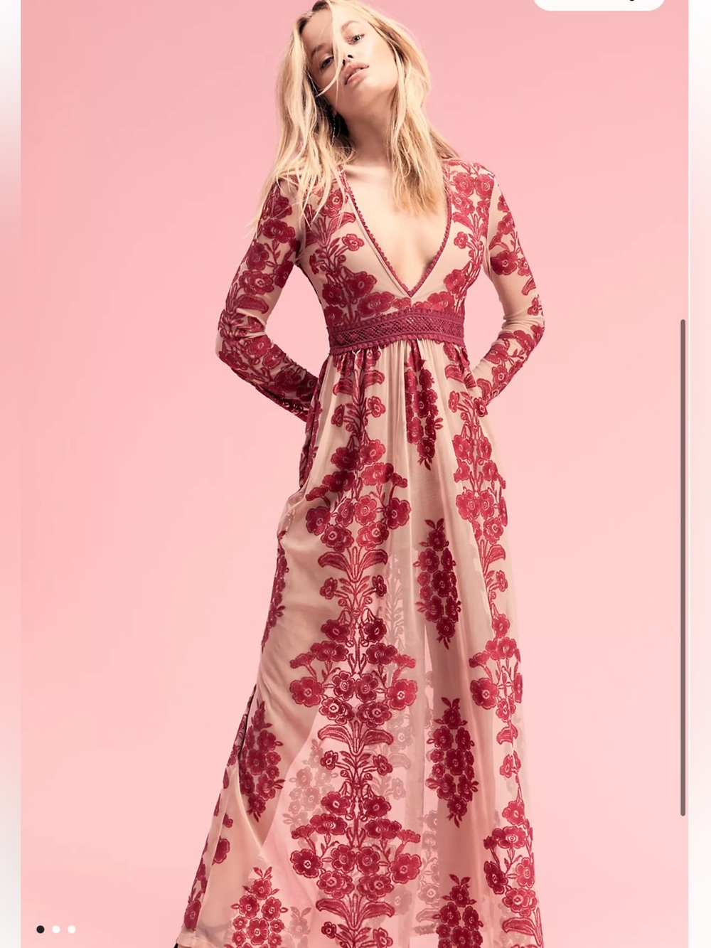 For Love And Lemons Red Tan Long Sleeve Temecula Maxi Size Small